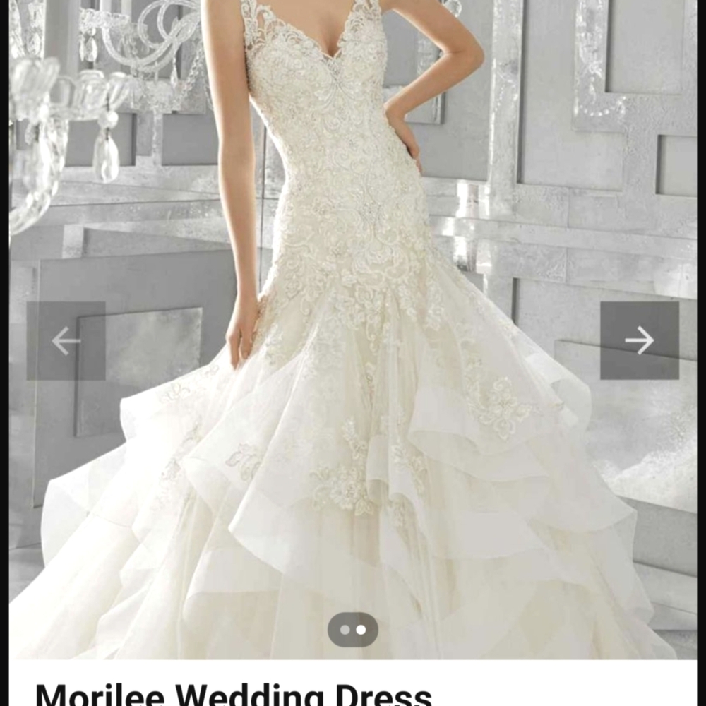 Morilee Wedding Dress Size 10 with corset & button up back, matching beaded veil